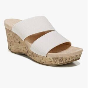 Life Stride Divine Neutral Double Strap Wedge Cork Heel Sandals Size 6